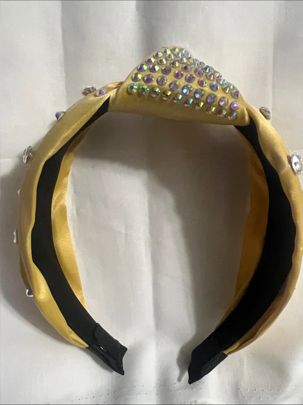 Yellow Satin Jeweled Knot Headband